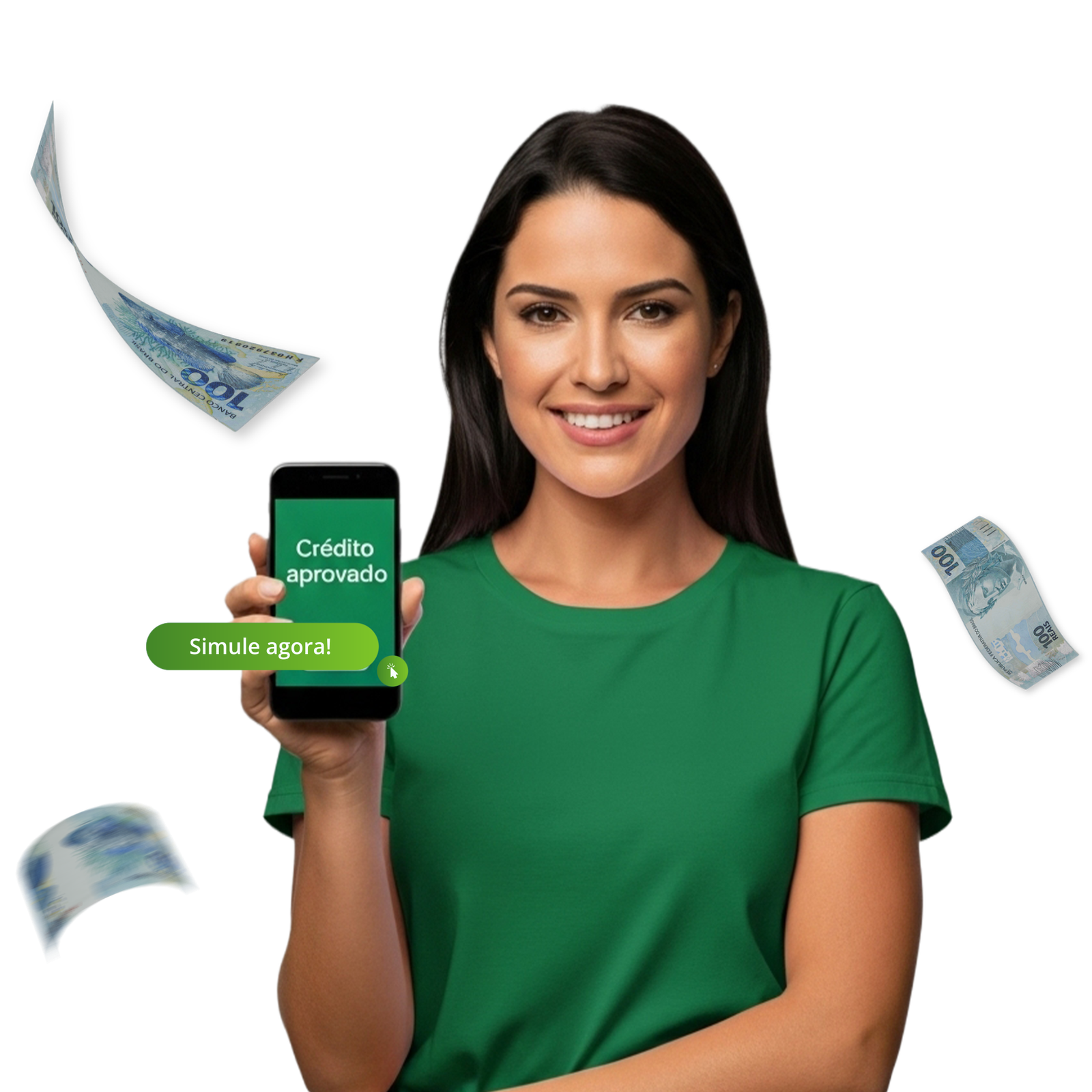 Crédito aprovado - Mulher segurando celular